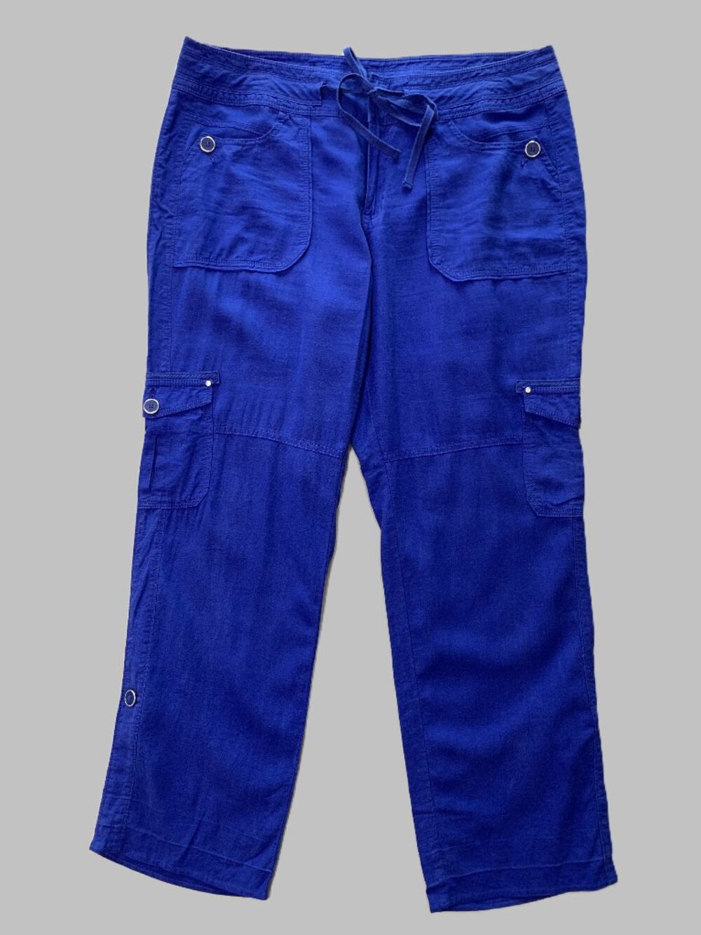 INC Blue Cargo Utility Women Pants Straight Leg Size 14P Lightweight Resortwear